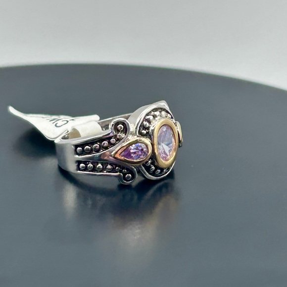 18KGE Two-Tone Lilac CZ Trio Stone 6.75 Ring - Picture 5 of 15